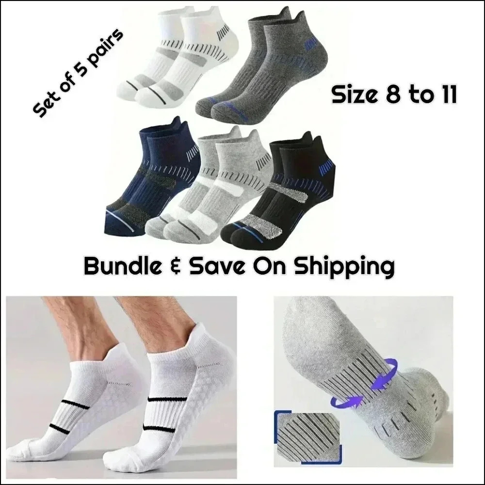 Socks Men Athletic 5 Pairs Cotton Low Cut Socks 8/11 New